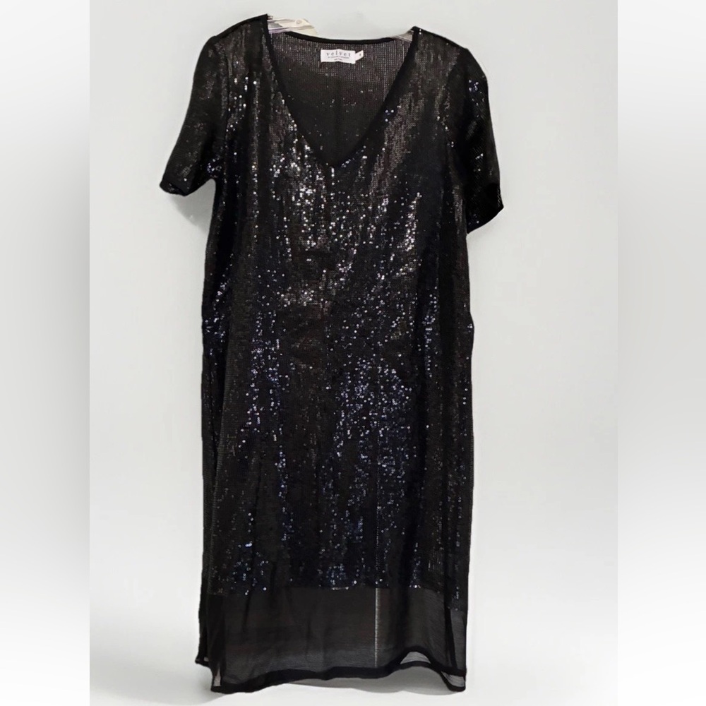 Velvet by Graham & Spencer Black Sequin Cocktail Formal Party Dress, Size small